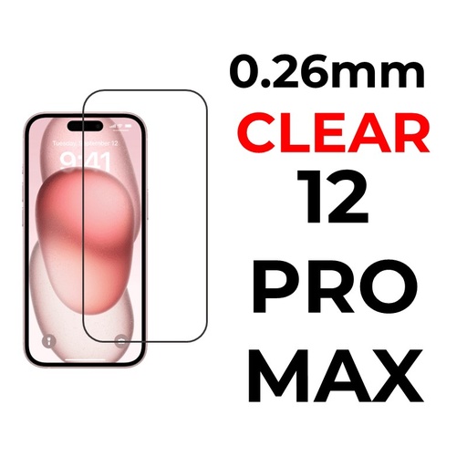 [XXX029509XXXXCLR] iPhone 12 Pro Max - 6.7 in Tempered Glass  - 0.26mm - OEM - Clear