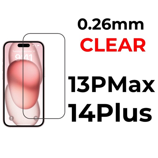 [XXX029550XXXXCLR] iPhone 13 Pro Max or 14 Plus- 6.7 in Tempered Glass  - 0.26mm - OEM - Clear