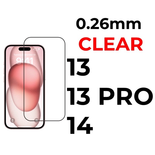 [XXX029551XXXXCLR] iPhone 13 or 13 Pro or 14 - 6.1 in Tempered Glass  - 0.26mm - OEM - Clear