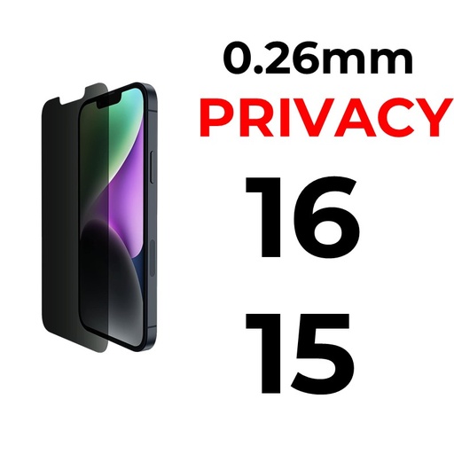 [XXX029667XXX0014]  iPhone 16 Or 15 - 6.1 in Tempered Glass - 0.26mm - OEM - Privacy