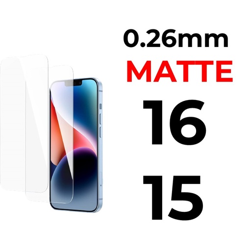 [XXX029667XXXMATT]  iPhone 16 Or 15 - 6.1 in Tempered Glass - 0.26mm - OEM - Matte