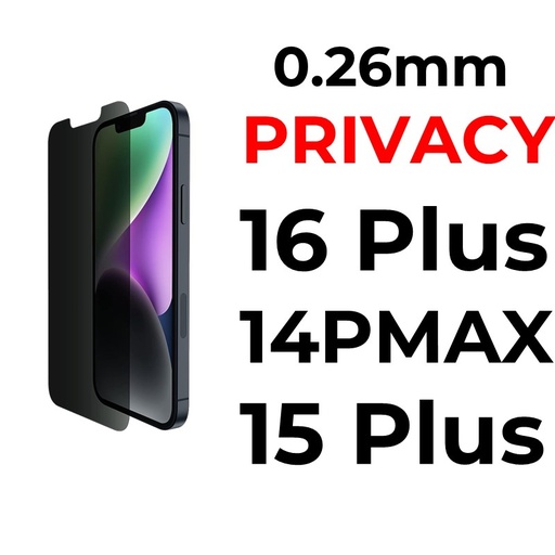 [XXX029668XXX0014] iPhone 16 Plus Or 15 Plus Or 14 Pro Max - 6.7 in in Tempered Glass - 0.26mm - OEM - Privacy