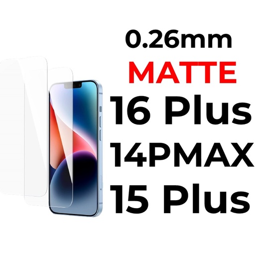 [XXX029668XXXMATT] iPhone 16 Plus Or 15 Plus Or 14 Pro Max - 6.7 in in Tempered Glass - 0.26mm - OEM - Matte