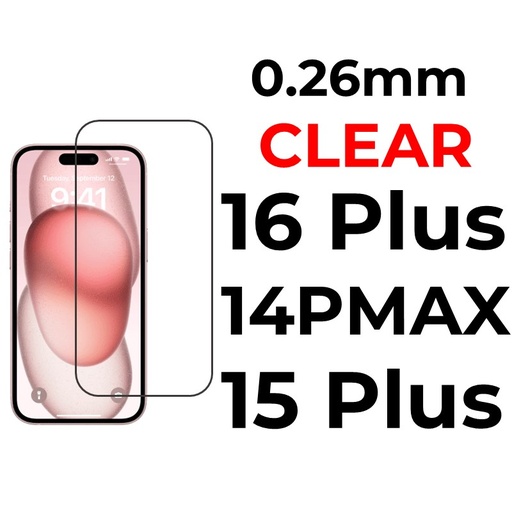 [XXX029668XXXXCLR] iPhone 16 Plus Or 15 Plus Or 14 Pro Max - 6.7 in in Tempered Glass - 0.26mm - OEM - Clear