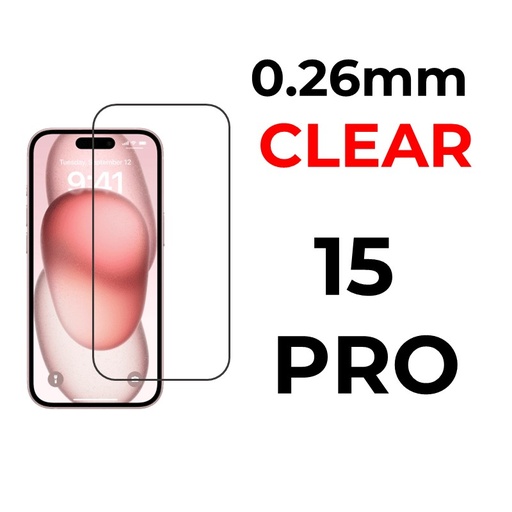 [XXX029664XXXXCLR] iPhone 15 Pro 6.1 in Tempered Glass - 0.26mm - OEM - Clear