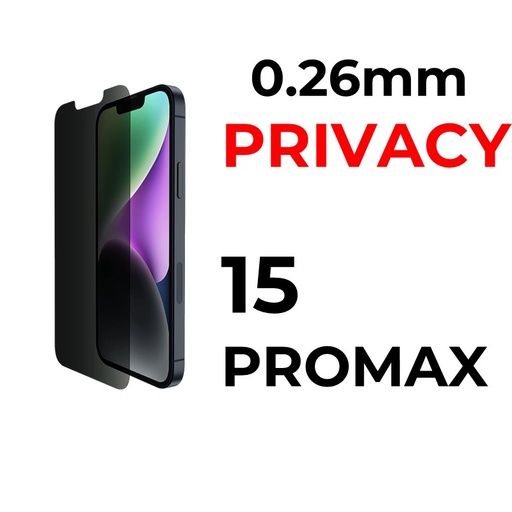 [XXX029665XXX0014] iPhone 15 Pro Max 6.7 in Tempered Glass - 0.26mm - OEM - Privacy