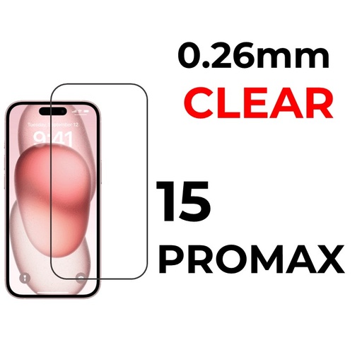 [XXX029665XXXXCLR] iPhone 15 Pro Max 6.7 in Tempered Glass - 0.26mm - OEM - Clear