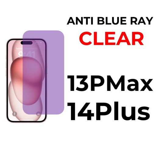 [XXX069550T07XBLK] iPhone 13 Pro Max or 14 Plus- 6.7 in Full Coverage - OEM - Anti Blue Ray and Clear - Black