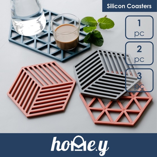 [XXX390XXXXXX0145] [DSC] Silicon Coasters (Maximum 95 Degrees) - OEM - Geometric Elongated Hexagon Nordic Pink