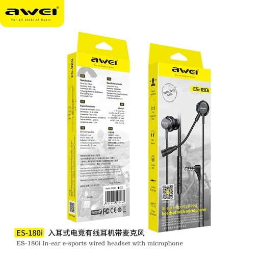 [AWE025XXXXXXXBLK] [EOL] [DSC ] Wired Earphone - ES-180i - Awei - Black