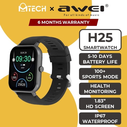[AWE043XXXXXXXBLK] Smart Watch H25 - Awei - Black