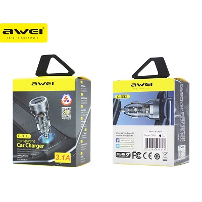 [AWE050XXXXXXXBLK] [EOL][DSC] Transparent Car Charger - C-833 - Awei - Black