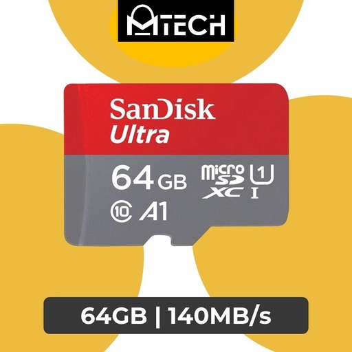 [SAN025XXXS04XBLK] Ultra microSD Card A1 C10 U1 UHS-I 140MB/s - Sandisk - 64GB - Red Or Grey