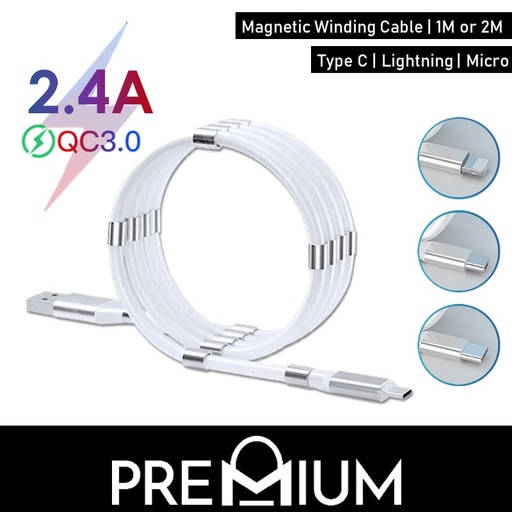 [XXX052366L12XWHT] [DSC] USB to iOS Magnetic Cable Organiser - OEM - 2M - White