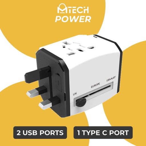 [XXX690XXXXXXXWHT] International Universal Travel Adapter 2 USB + Type C - OEM - White 