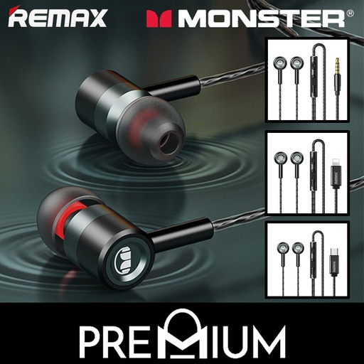 [RMX582XXXXXXXBLK] iOS Adapter Monster Metal Wired Earphone (With Bluetooth) - RM-598i - REMAX - Black