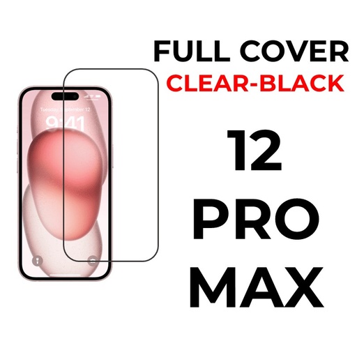 [XXX593509T02XBLK] iPhone 12 Pro Max - 6.7" Tempered Glass Full Coverage OEM - OEM - Clear - Black 
