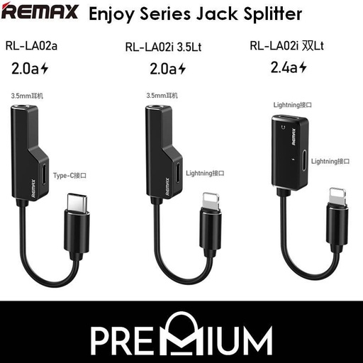 [RMX446368XXXXBLK] iOS to iOS + 3.5mm AUX Enjoy Series Jack Splitter - RL-LA02i + 3.5mm - REMAX - Black
