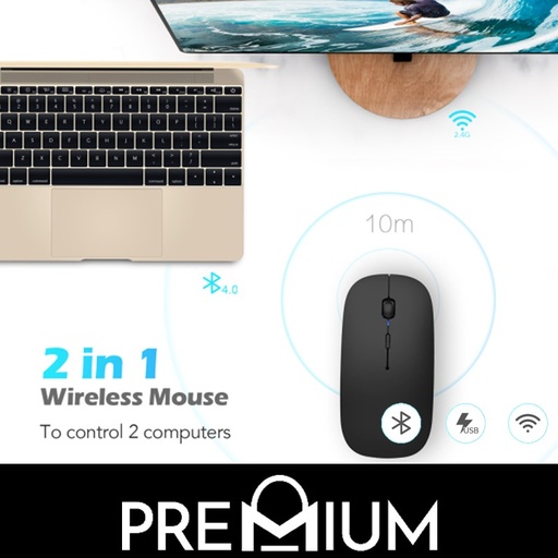[XXX689XXXXXXXBLK] Wireless Mouse 2.4Ghz and Bluetooth Mouse - RFM08 - OEM - Black