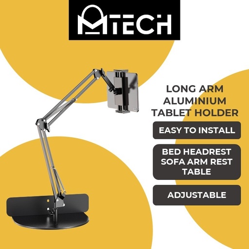 [MTC053XXXXXXXBLK] Adjustable Aluminium Long Arm Tablet Holder - MTech - Black