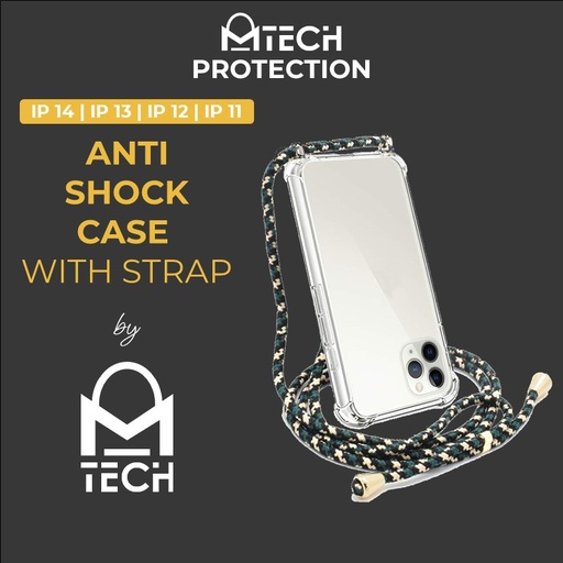 [XXX582604XXXXBLK] iPhone 14 / 13 Hanging Straps Anti-Shock Tough Armour Case Clear - OEM - Black