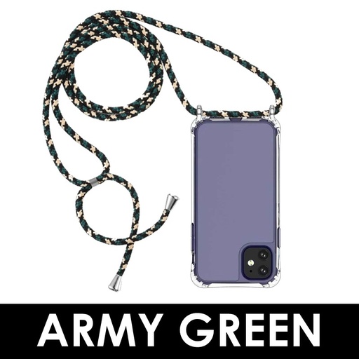 [XXX582605XXXAGNS] iPhone 14 Plus 6.7 in Hanging Straps Anti-Shock Tough Armour Case Clear - OEM - Army Green Strap