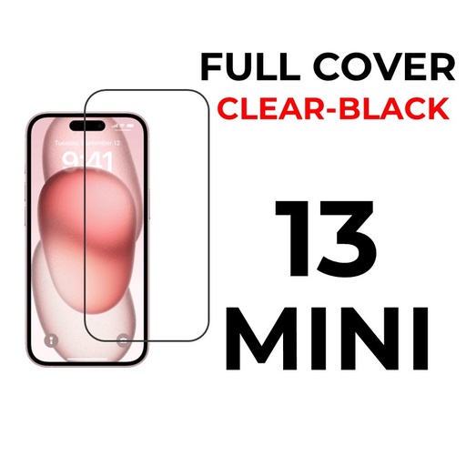 [XXX593547T02XBLK] iPhone 13 Mini - 5.4 in Tempered Glass Full Coverage - OEM - Clear - Black