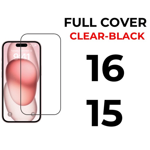 [XXX593667T02XBLK]  iPhone 16 Or 15 - 6.1 in Tempered Glass Full Coverage - OEM - Clear - Black