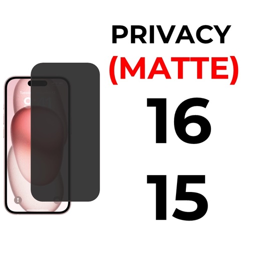 [XXX593667XXX0255]  iPhone 16 Or 15 - 6.1 in Tempered Glass Full Coverage - OEM - Privacy (Matte)