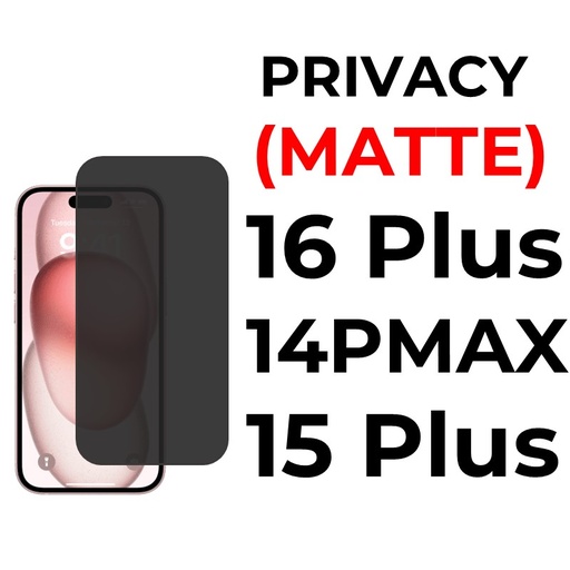 [XXX593668XXX0255] iPhone 16 Plus Or 15 Plus Or 14 Pro Max - 6.7 in in Tempered Glass Full Coverage - OEM - Privacy (Matte)