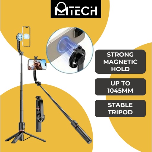 [XXX993XXXXXXXBLK] Detachable Magnetic Phone Mount Selfie Stick With Tripod Stand - L20 - OEM - Black