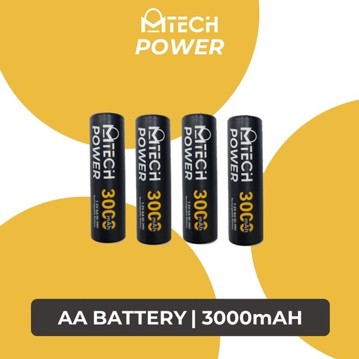 [MTC841624C24XBLK] (Sets of 4) AA Rechargeable Battery - 1.2V - Mtech - 3000mAh - Black