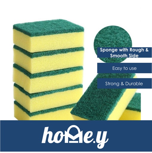 [XXX636XXXV43GRYL] Sponge with Rough and Smooth Side - OEM - 10cm x 7cm x 3cm - Green / Yellow