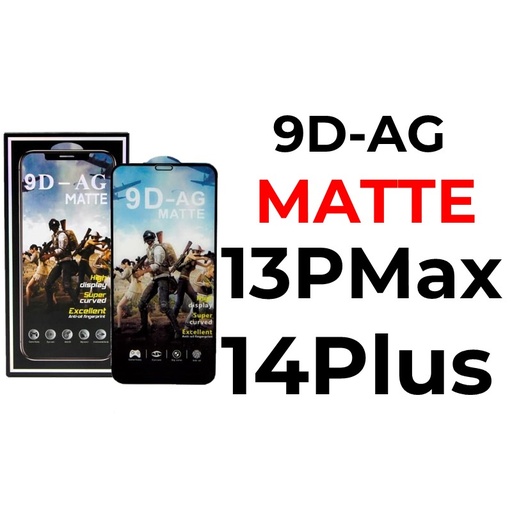[XXX656550T03XBLK] iPhone 13 Pro Max or 14 Plus- 6.7 in 9D-AG Tempered Glass Full Coverage - OEM - Matte - Black