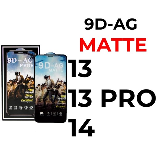 [XXX656551T03XBLK] iPhone 13 or 13 Pro or 14 - 6.1 in 9D-AG Tempered Glass Full Coverage - OEM - Matte - Black