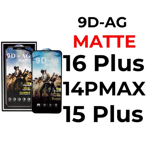 [XXX656668T03XBLK] iPhone 16 Plus Or 15 Plus Or 14 Pro Max - 6.7 in in 9D-AG Tempered Glass Full Coverage - OEM - Matte - Black