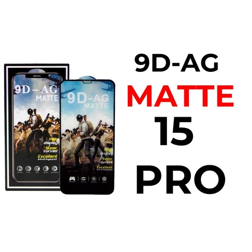 [XXX656664T03XBLK] iPhone 15 Pro 6.1 in 9D-AG Tempered Glass Full Coverage - OEM - Matte - Black