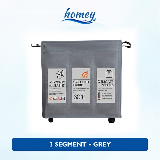 [XXX686XXXD03XDGY] Laundry Basket With Wheels and Label - OEM - 3 Segments - Dark Grey
