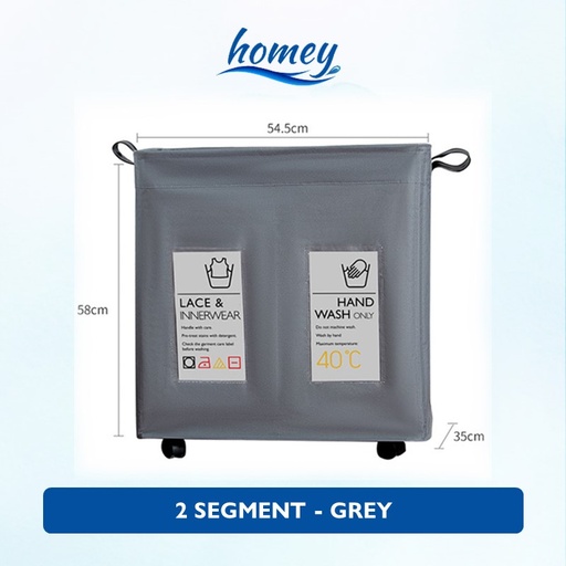 [XXX686XXXD05XDGY] Laundry Basket With Wheels and Label - OEM - 2 Segment - Dark Grey