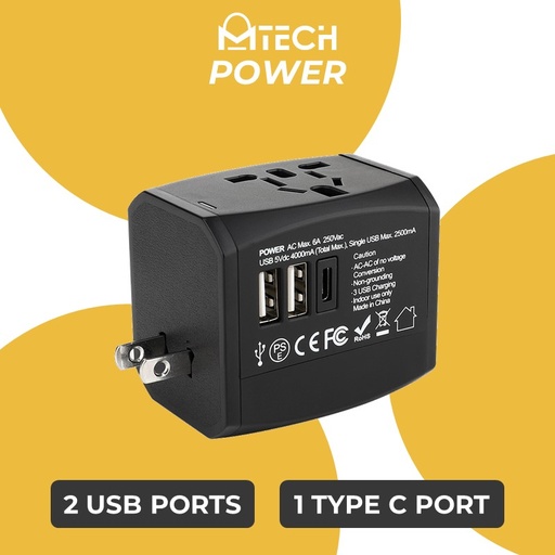 [XXX690XXXXXXXBLK] [EOL] [DSC] International Universal Travel Adapter 2 USB + Type C - OEM - Black