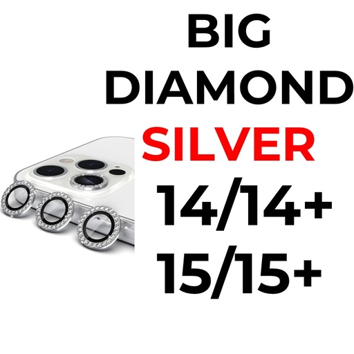 [XXX717605XXXXSVR] iPhone 15/15 Plus/14/14 Plus Big Diamond Camera Lens - OEM - Silver