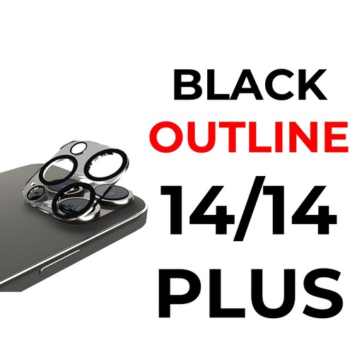 [XXX939608XXXXCLR] iPhone 14 or 14 Plus Camera Lens With Black Outline Tempered Glass Protector - OEM - Clear