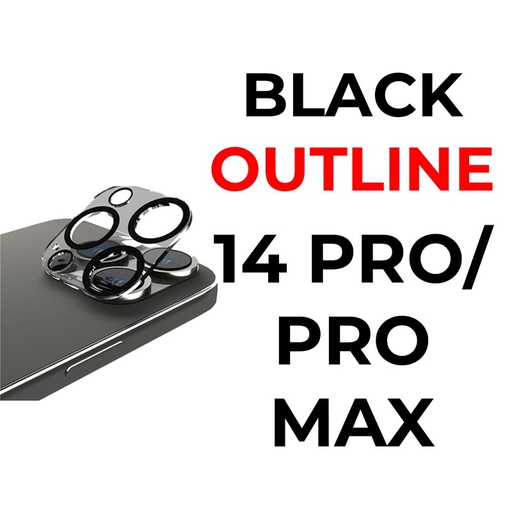 [XXX939609XXXXCLR] iPhone 14 Pro or 14 Pro Max Camera Lens With Black Outline Tempered Glass Protector - OEM - Clear