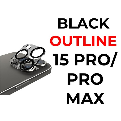 [XXX939669XXXXCLR] iPhone 15 Pro or 15 Pro Max Camera Lens With Black Outline Tempered Glass Protector - OEM - Clear
