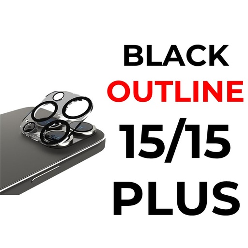[XXX939670XXXXCLR] iPhone 15 or 15 Plus Camera Lens With Black Outline Tempered Glass Protector - OEM - Clear