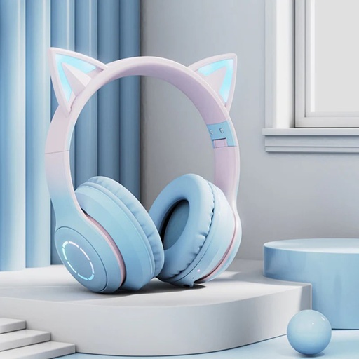[XXX955XXXXXXXBLPK] Cat Ear Wireless Headphone - BT029C - OEM - Blue / Pink