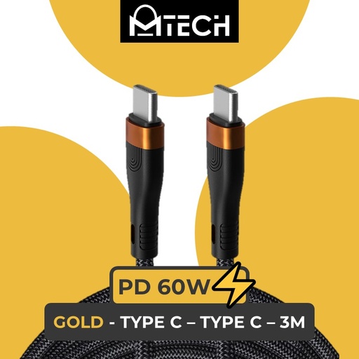 [XXX900645L130223] Type C to Type C 60W SilkyFast Cable - OEM - 3M - Black Gold