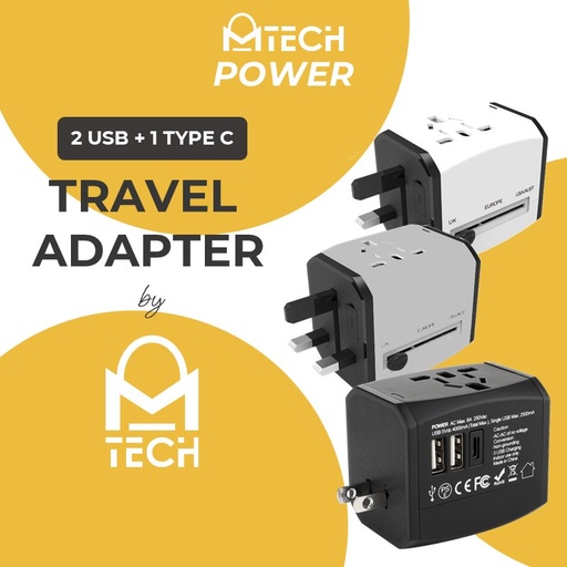 [XXX849XXXXXXXBLU] Universal Travel Adapter 3 USB + Type C - OEM - Blue