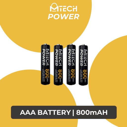 [MTC841625C26XBLK] (Sets of 4) AAA - Rechargeable Battery - 1.2V - MTech - 800mAh - Black