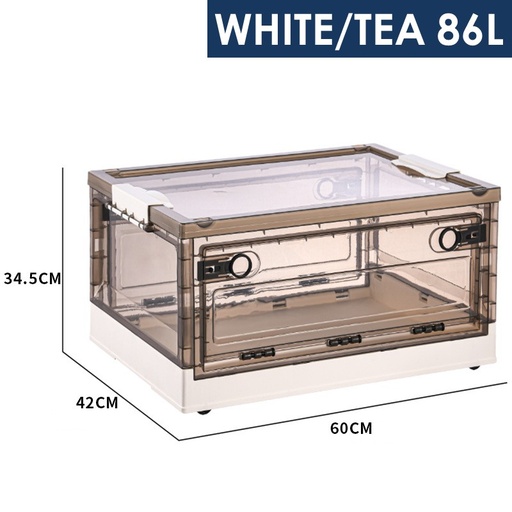[XXX768XXXS11WHGR] Transparent Foldable Storage Box with Side Door Opening and Wheels - Four Doors - OEM - 86L - White or Grey